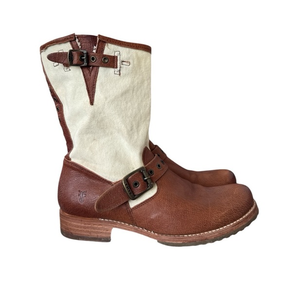 Frye Veronica Short Grommet Leather Canvas Boot Size 9.5 - Picture 1 of 12